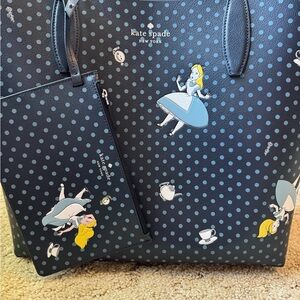 kate spade Navy Blue Alice in Wonderland Polka Dot Tote
